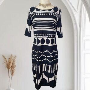 RM LL Black & White Early 2000's Office Siren Geometric Midi Dress M / 10
